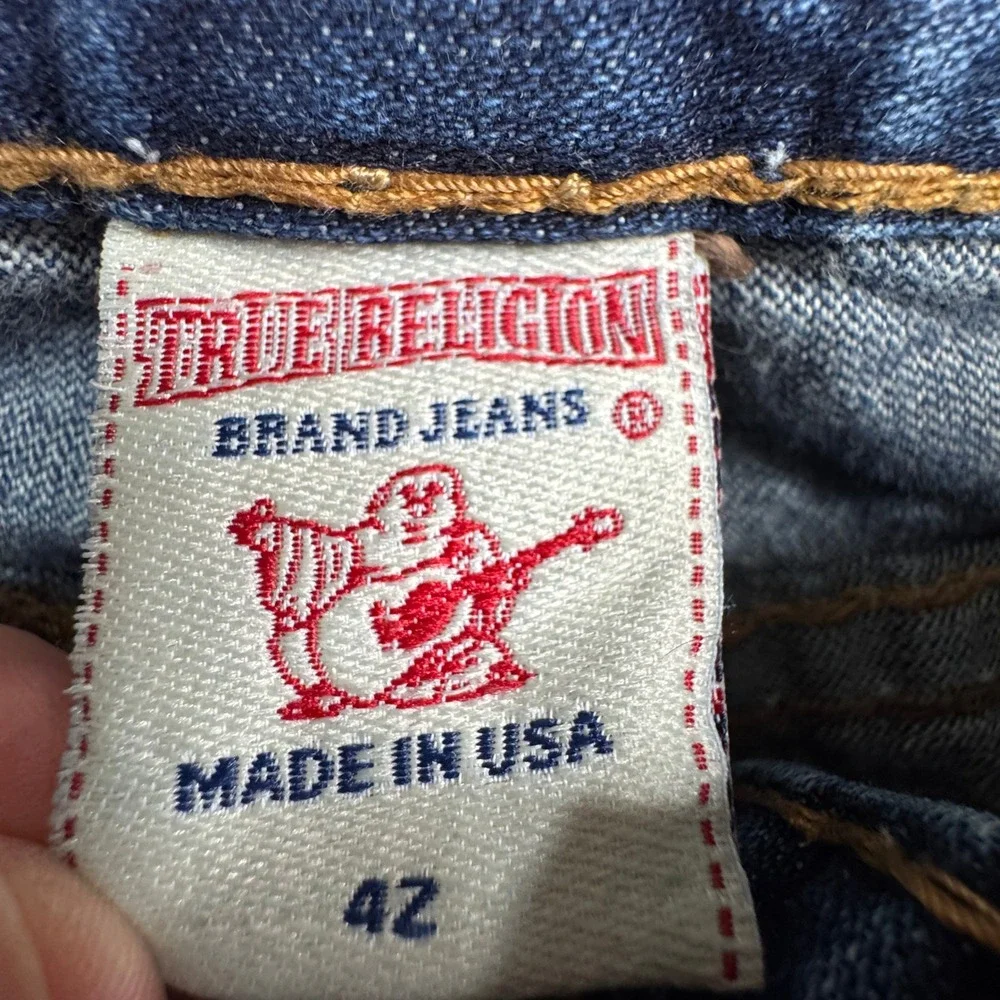 True Religion Billy Super T Mens Blue Straight Leg Jeans W42 x L29 Made‎ in USA
